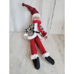 Unique poseable elf doll hanging Xmas home decor Santa hat rustic Victorian